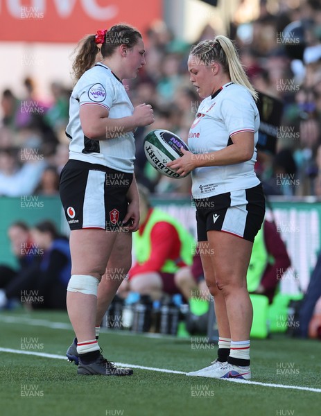 090526 - Ireland v Wales, 2026 Guinness Women’s 6 Nations - Gwenllian Pyrs of Wales with Kelsey Jones of Wales