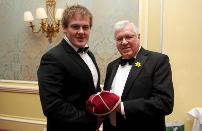 13.03.10 - Ireland v Wales - RBS Six Nations 2010 - Rhys Gill of Wales receives his first cap from WRU President Dennis Gethin. 