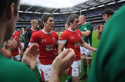 13.03.10 - Ireland v Wales - RBS Six Nations 2010 - James Hook and Andrew Bishop of Wales look dejected as they leave the field. 