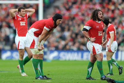 13.03.10 - Ireland v Wales - RBS Six Nations 2010 - Jamie Roberts, Luke Charteris and Adam Jones look dejected. 