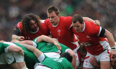 13.03.10 - Ireland v Wales - RBS Six Nations 2010 - Adam Jones, Matthew Rees and Paul James of Wales 