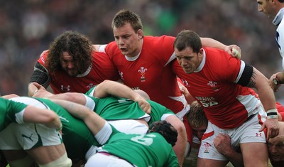 13.03.10 - Ireland v Wales - RBS Six Nations 2010 - Adam Jones, Matthew Rees and Paul James of Wales 