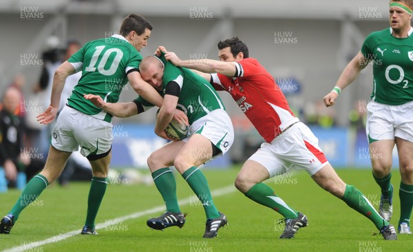 13.03.10 - Ireland v Wales - RBS Six Nations 2010 - Keith Earls of Ireland is tackled by Stephen Jones of Wales. 