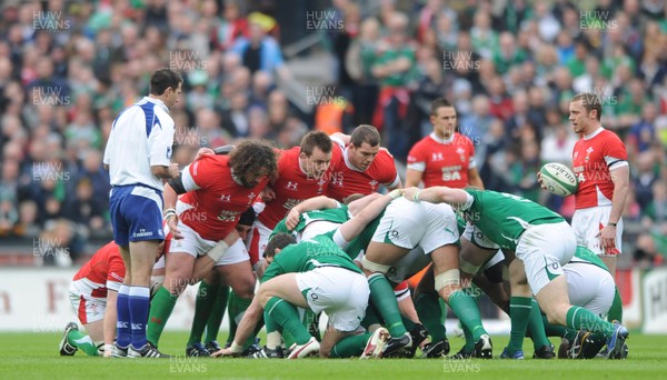 13.03.10 - Ireland v Wales - RBS Six Nations 2010 - Adam Jones, Matthew Rees and Paul James of Wales. 