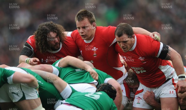 13.03.10 - Ireland v Wales - RBS Six Nations 2010 - Adam Jones, Matthew Rees and Paul James of Wales 