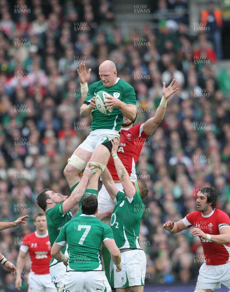 13.03.10 Ireland v Wales... Ireland's Paul O'Connell wins lineout ball. 