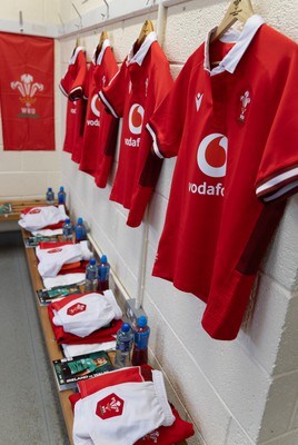 130424 - Ireland  v Wales, Guinness Women’s 6 Nations - Wales match jerseys hang in the team changing room ahead of the match