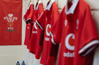 130424 - Ireland  v Wales, Guinness Women’s 6 Nations - Wales match jerseys hang in the team changing room ahead of the match