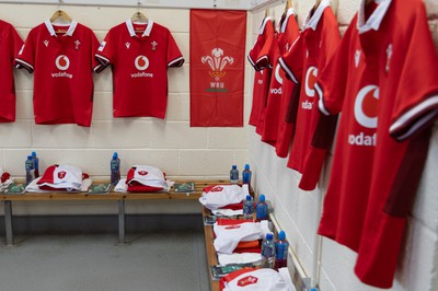 130424 - Ireland  v Wales, Guinness Women’s 6 Nations - Wales match jerseys hang in the team changing room ahead of the match