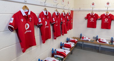 130424 - Ireland  v Wales, Guinness Women’s 6 Nations - Wales match jerseys hang in the team changing room ahead of the match