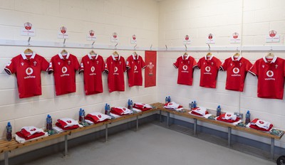 130424 - Ireland  v Wales, Guinness Women’s 6 Nations - Wales match jerseys hang in the team changing room ahead of the match