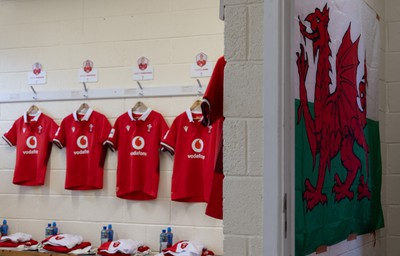 130424 - Ireland  v Wales, Guinness Women’s 6 Nations - Wales match jerseys hang in the team changing room ahead of the match