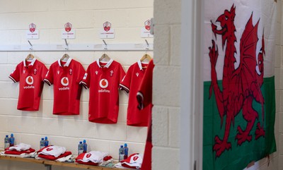 130424 - Ireland  v Wales, Guinness Women’s 6 Nations - Wales match jerseys hang in the team changing room ahead of the match