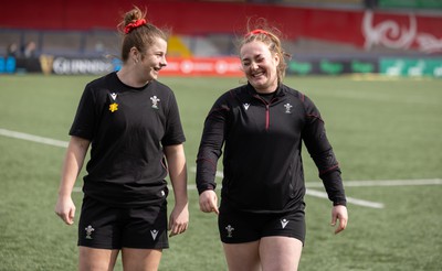 130424 - Ireland  v Wales, Guinness Women’s 6 Nations - Kate Williams and Abbie Fleming of Wales ahead of the match