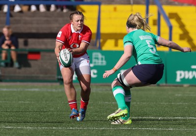 130424 - Ireland  v Wales, Guinness Women’s 6 Nations - Lleucu George of Wales takes on Sam Monaghan of Ireland