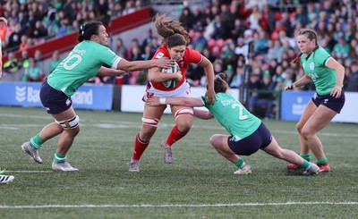 130424 - Ireland  v Wales, Guinness Women’s 6 Nations - Gwennan Hopkins of Wales powers over to score a try on her debut