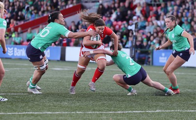 130424 - Ireland  v Wales, Guinness Women’s 6 Nations - Gwennan Hopkins of Wales powers over to score a try on her debut