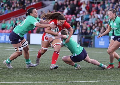 130424 - Ireland  v Wales, Guinness Women’s 6 Nations - Gwennan Hopkins of Wales powers over to score a try on her debut