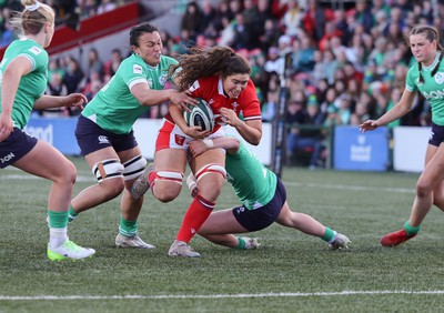 130424 - Ireland  v Wales, Guinness Women’s 6 Nations - Gwennan Hopkins of Wales powers over to score a try on her debut