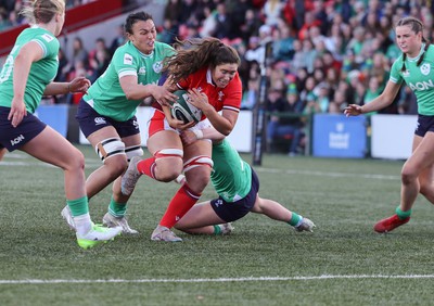 130424 - Ireland  v Wales, Guinness Women’s 6 Nations - Gwennan Hopkins of Wales powers over to score a try on her debut