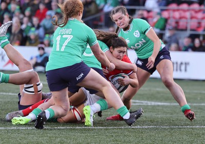 130424 - Ireland  v Wales, Guinness Women’s 6 Nations - Gwennan Hopkins of Wales powers over to score a try on her debut