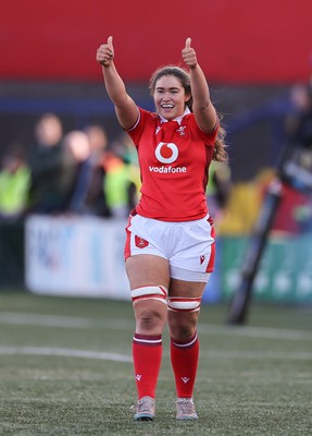 130424 - Ireland  v Wales, Guinness Women’s 6 Nations - Gwennan Hopkins of Wales gives the thumbs after she powers over to score a try on her debut