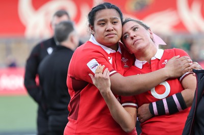 130424 - Ireland  v Wales, Guinness Women’s 6 Nations - Sisilia Tuipulotu of Wales and Georgia Evans of Wales show the disappointment at the end of the match