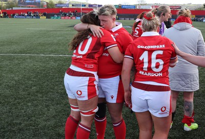 130424 - Ireland  v Wales, Guinness Women’s 6 Nations - Donna Rose of Wales and Gwennan Hopkins of Wales embrace each other at the end of the match