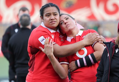 130424 - Ireland  v Wales, Guinness Women’s 6 Nations - Sisilia Tuipulotu of Wales and Georgia Evans of Wales show the disappointment at the end of the match