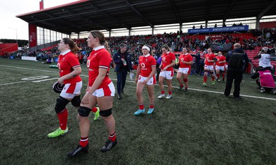 130424 - Ireland  v Wales, Guinness Women’s 6 Nations -Alisha Butchers of Wales and Bethan Lewis of Wales walk out at the start of the match