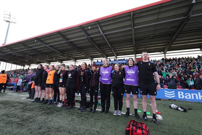 130424 - Ireland  v Wales, Guinness Women’s 6 Nations - The Wales management team line up for the anthems  at the start of the match