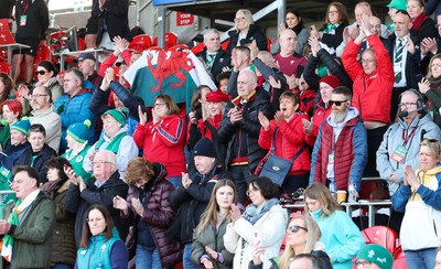 130424 - Ireland  v Wales, Guinness Women’s 6 Nations -Wales fans at the start of the match