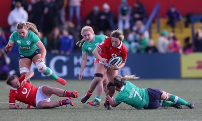 130424 - Ireland  v Wales, Guinness Women’s 6 Nations - Alisha Butchers of Wales taken Edel McMahon of Ireland