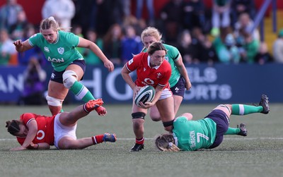 130424 - Ireland  v Wales, Guinness Women’s 6 Nations - Alisha Butchers of Wales taken Edel McMahon of Ireland