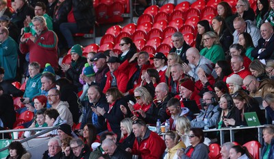 130424 - Ireland  v Wales, Guinness Women’s 6 Nations - Wales fans cheer on the team during the match