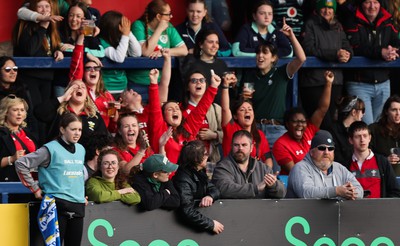 130424 - Ireland  v Wales, Guinness Women’s 6 Nations - Wales fans cheer on the team during the match