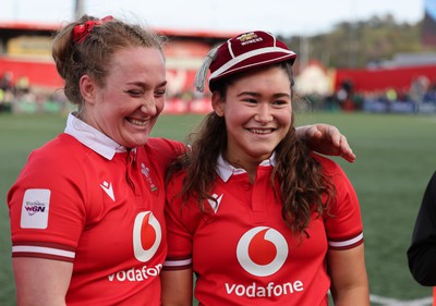 130424 - Ireland  v Wales, Guinness Women’s 6 Nations - Gwennan Hopkins of Wales with her first cap alongside Abbie Fleming of Wales