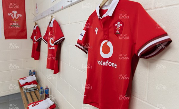 130424 - Ireland  v Wales, Guinness Women’s 6 Nations - Wales match jerseys hang in the team changing room ahead of the match