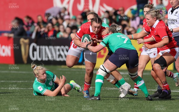 130424 - Ireland  v Wales, Guinness Women’s 6 Nations - Lleucu George of Wales takes on Edel McMahon of Ireland