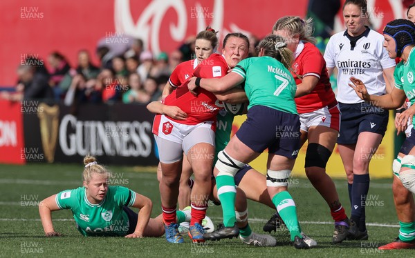 130424 - Ireland  v Wales, Guinness Women’s 6 Nations - Lleucu George of Wales takes on Edel McMahon of Ireland