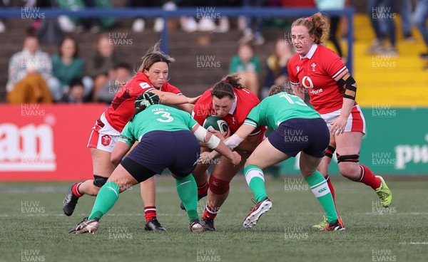 130424 - Ireland  v Wales, Guinness Women’s 6 Nations - Gwenllian Pyrs of Wales and Alisha Butchers of Wales take on Christy Haney of Ireland and Eve Higgins of Ireland