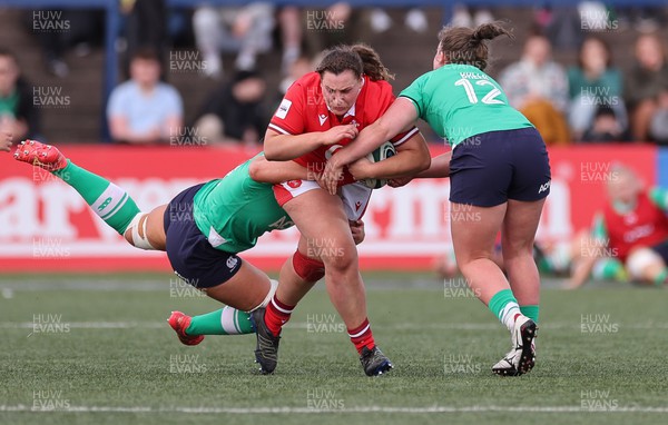 130424 - Ireland  v Wales, Guinness Women’s 6 Nations - Gwenllian Pyrs of Wales is tackled