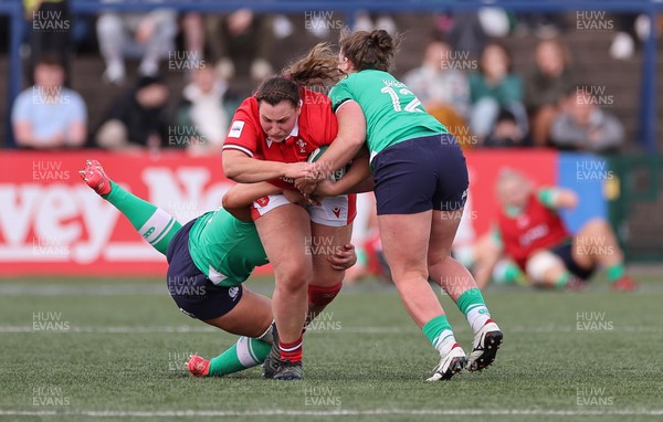 130424 - Ireland  v Wales, Guinness Women’s 6 Nations - Gwenllian Pyrs of Wales is tackled