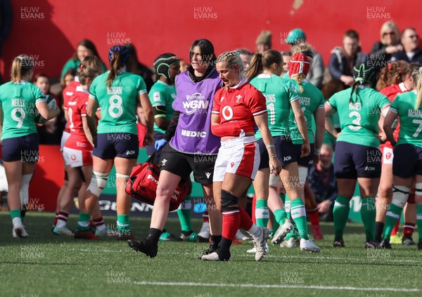 130424 - Ireland  v Wales, Guinness Women’s 6 Nations - Kerin Lake of Wales is forced off with an injury