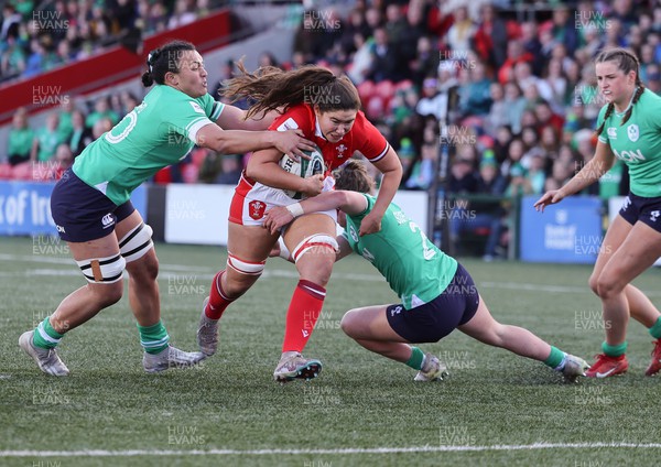 130424 - Ireland  v Wales, Guinness Women’s 6 Nations - Gwennan Hopkins of Wales powers over to score a try on her debut