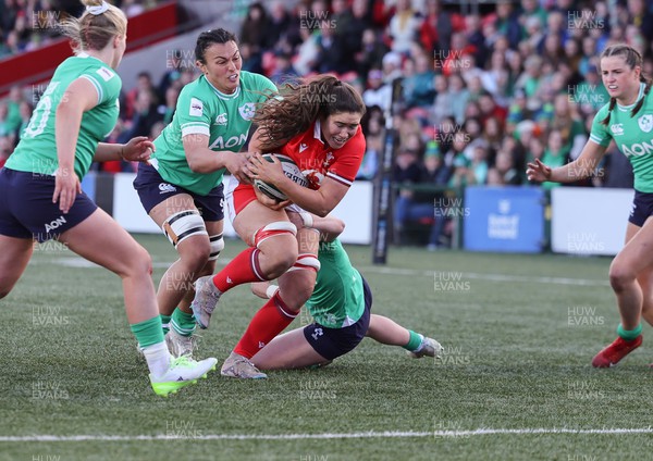 130424 - Ireland  v Wales, Guinness Women’s 6 Nations - Gwennan Hopkins of Wales powers over to score a try on her debut