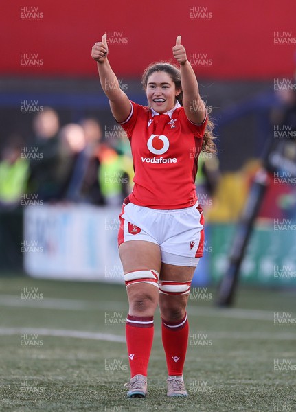 130424 - Ireland  v Wales, Guinness Women’s 6 Nations - Gwennan Hopkins of Wales gives the thumbs after she powers over to score a try on her debut