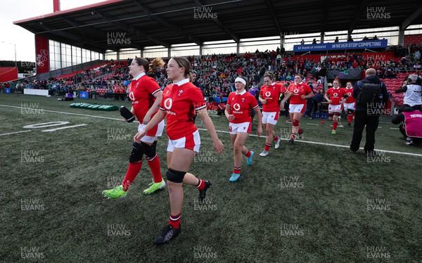 130424 - Ireland  v Wales, Guinness Women’s 6 Nations -Alisha Butchers of Wales and Bethan Lewis of Wales walk out at the start of the match