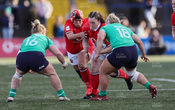 130424 - Ireland  v Wales, Guinness Women’s 6 Nations - Abbey Constable of Wales and Donna Rose of Wales take on Cliodhna Moloney of Ireland and Sadhbh McGrath of Ireland’