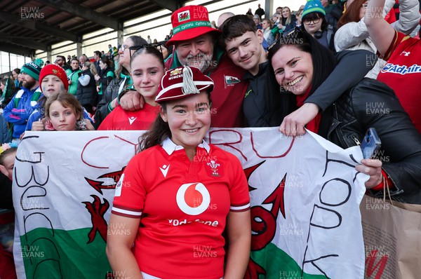 130424 - Ireland  v Wales, Guinness Women’s 6 Nations - Gwennan Hopkins of Wales with her first cap and her family after the match